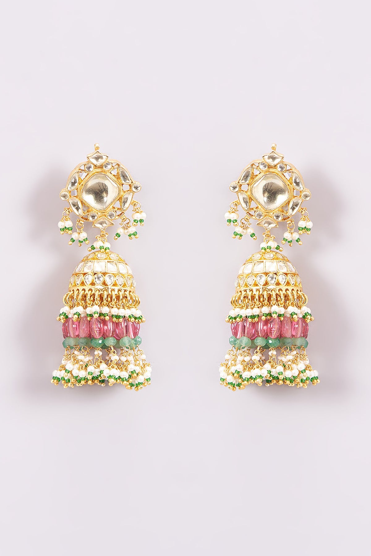 Gold Finish Kundan Polki Jhumka Earrings