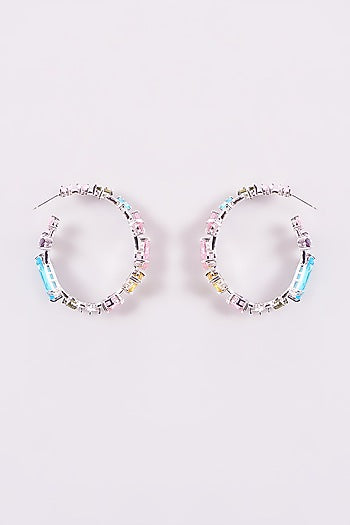 White Finish Swarovski Hoop Earrings