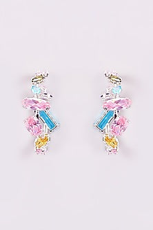White Finish Swarovski Hoop Earrings
