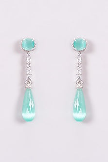 White Finish Turquoise Zircon Dangler Earrings