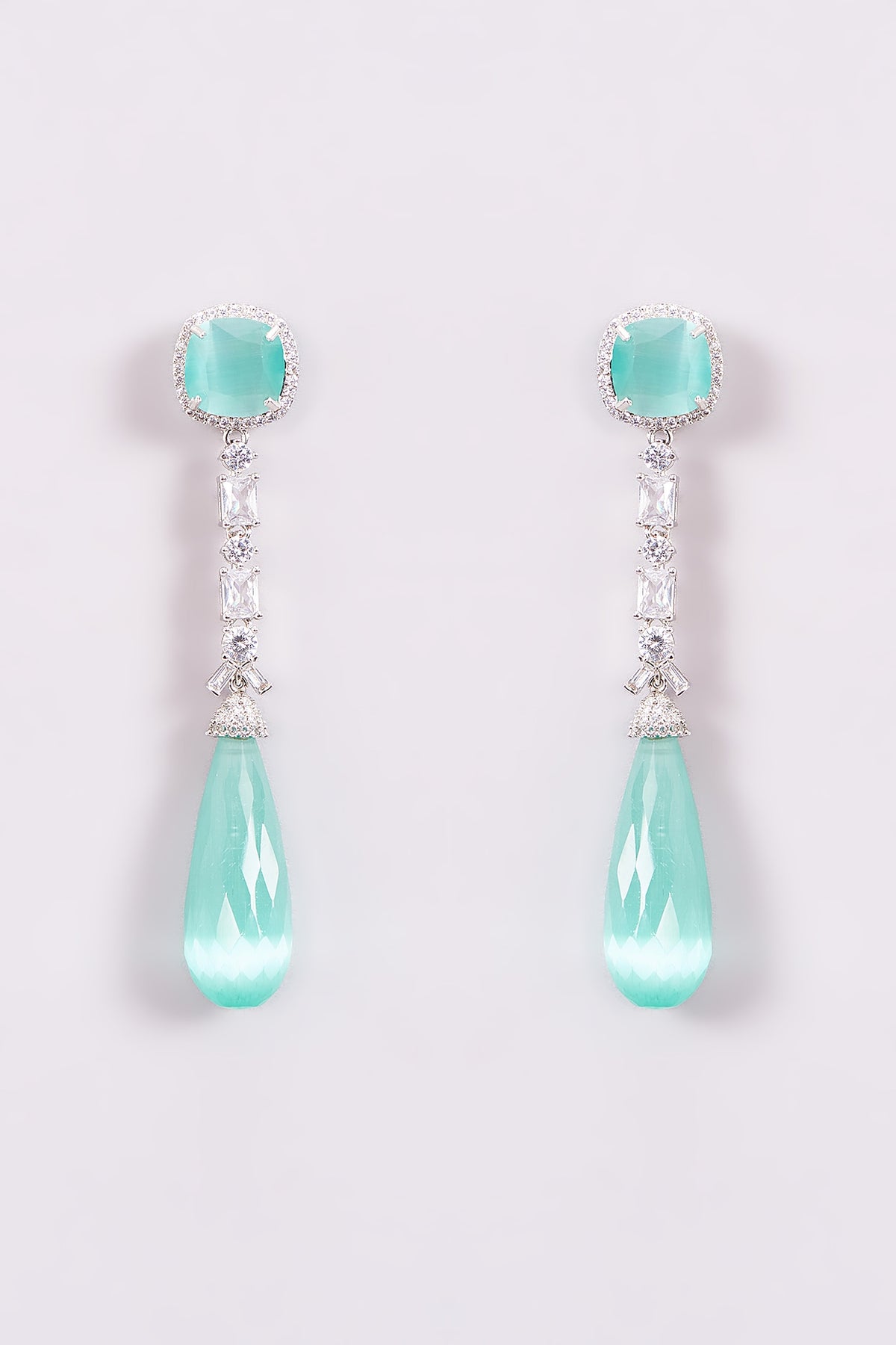 White Finish Turquoise Zircon Dangler Earrings