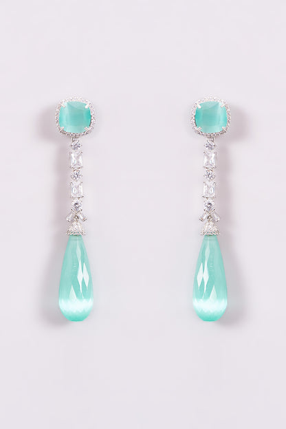 White Finish Turquoise Zircon Dangler Earrings
