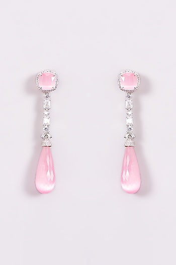 White Finish Pink Zircon Dangler Earrings