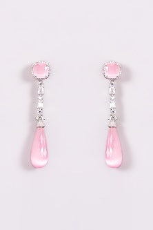 White Finish Pink Zircon Dangler Earrings