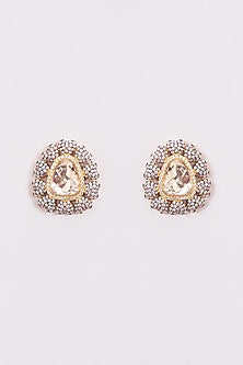 Two Tone Finish Kundan Polki Stud Earrings