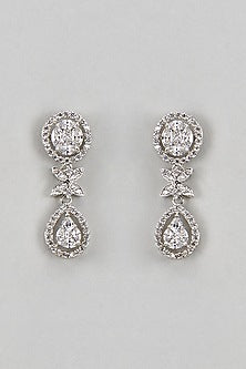 White Finish Zircon & Swarovski Stone Dangler EarrIngs In Sterling SIlver