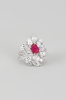 White Finish Zircon & Ruby Stone Ring In Sterling SIlver