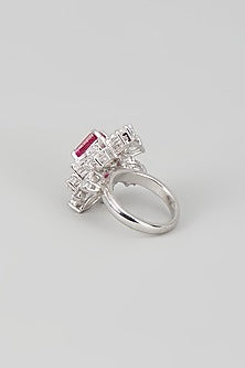 White Finish Zircon & Ruby Stone Ring In Sterling SIlver