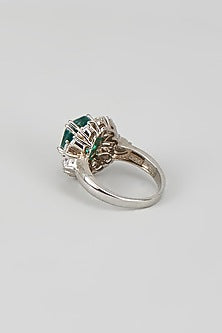 White Finish Zircon & Green Stone RIng