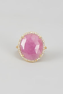 Gold Finish Pink Stone & CZ Diamond Beaded Ring