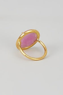 Gold Finish Pink Stone & CZ Diamond Beaded Ring