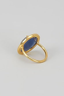 Gold Finish CZ Diamond & Blue Stone Ring