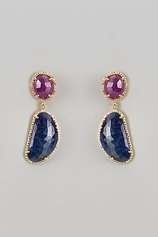 Gold Finish Multi- Colored Stone Beaded Dangler Earrings