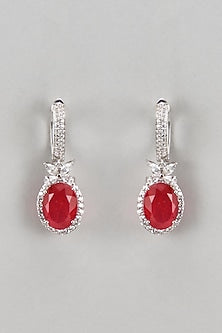White Finish Zircon & Ruby Stone Dangler Earrings