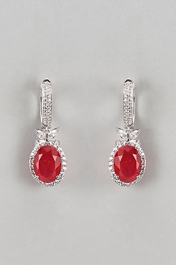 White Finish Zircon & Ruby Stone Dangler Earrings
