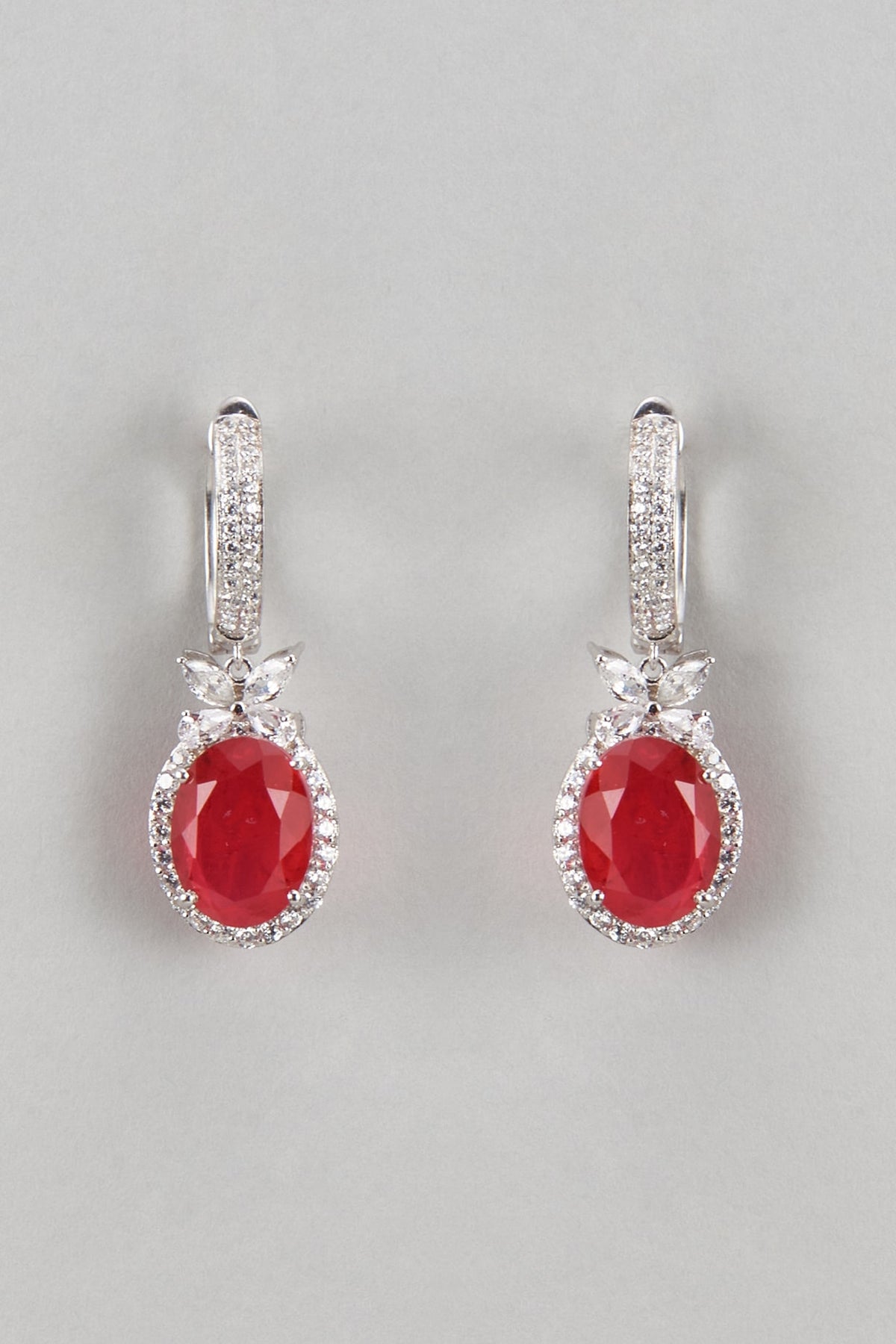 White Finish Zircon & Ruby Stone Dangler Earrings