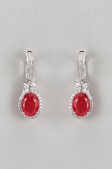 White Finish Zircon & Ruby Stone Dangler Earrings