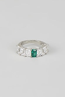 White Finish Zircon & Emerald Stone Ring
