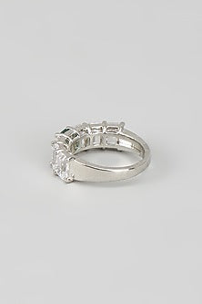 White Finish Zircon & Emerald Stone Ring
