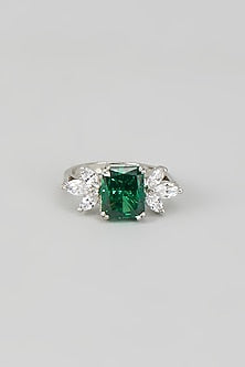 White Finish Zircon & Emerald Stone Ring