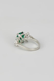White Finish Zircon & Emerald Stone Ring