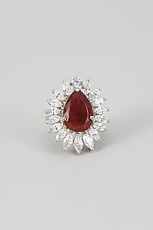 White Finish Zircon & Ruby Stone Ring