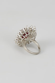 White Finish Zircon & Ruby Stone Ring