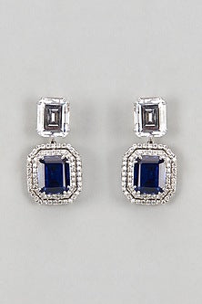 White Finish Zircon & Sapphire Stone Dangler Earrings