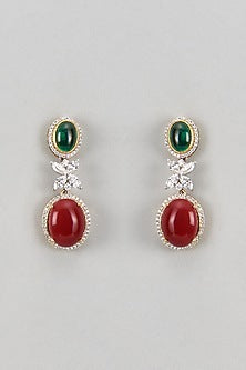 White Finish Zircon & Multi-Colored Stone Dangler Earrings