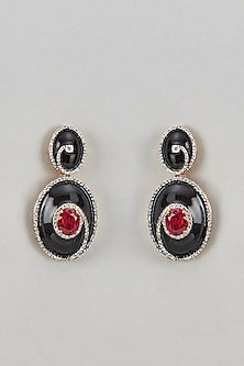 Gold Finish Ruby Stone Enameled Dangler Earrings