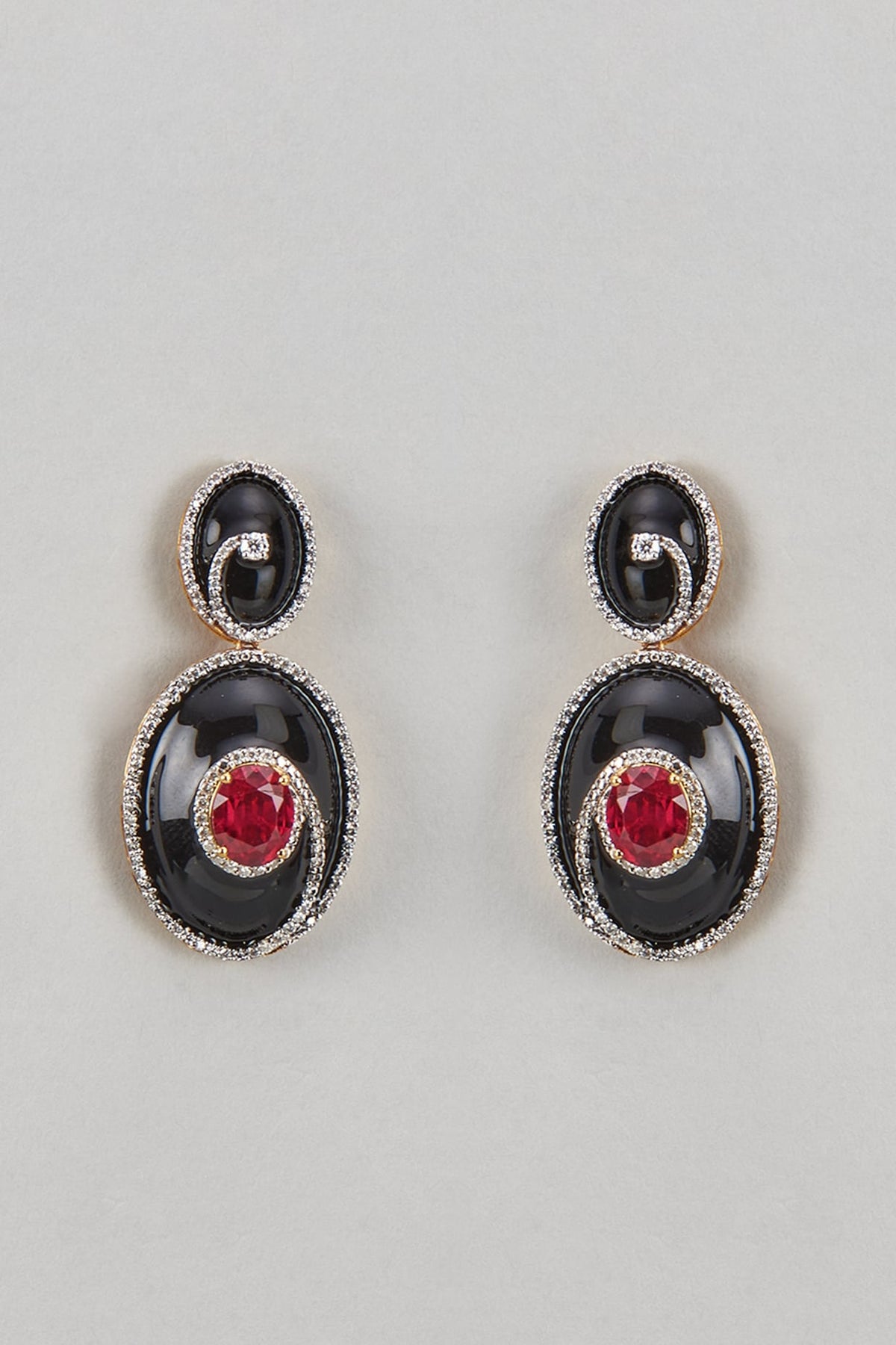Gold Finish Ruby Stone Enameled Dangler Earrings