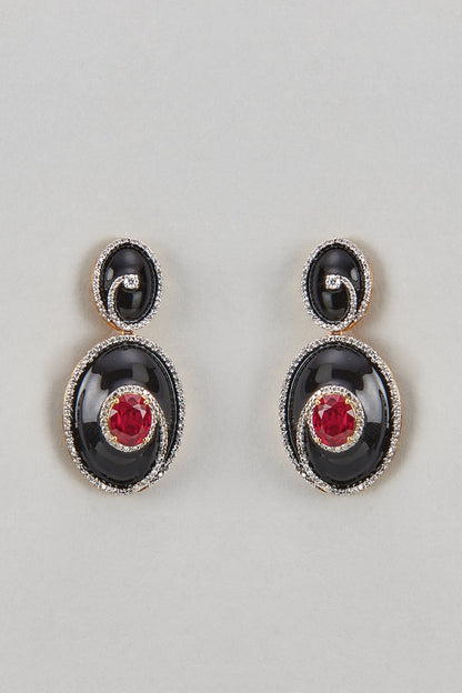 Gold Finish Ruby Stone Enameled Dangler Earrings