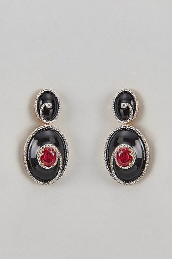 Gold Finish Ruby Stone Enameled Dangler Earrings