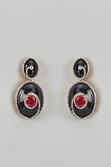 Gold Finish Ruby Stone Enameled Dangler Earrings