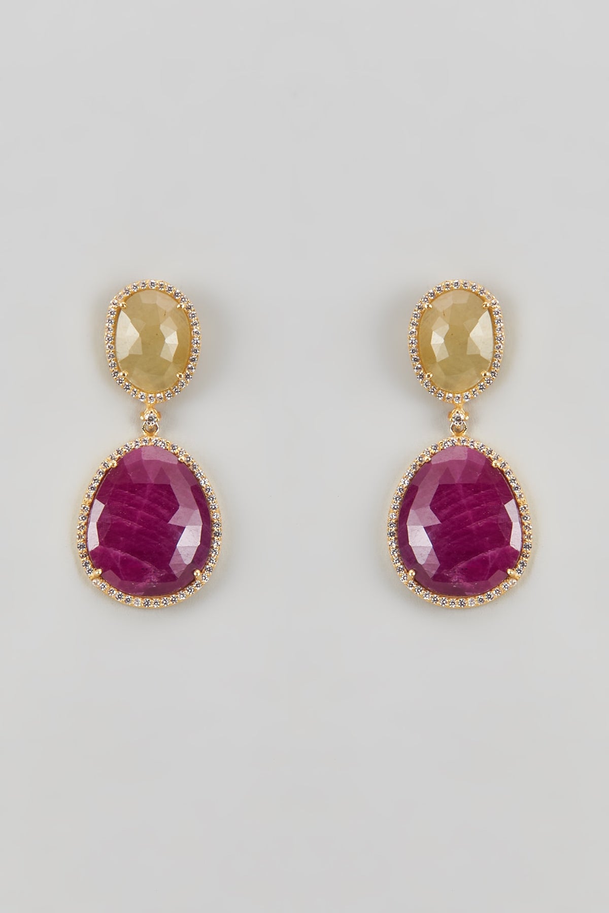 Gold Finish CZ Diamond & Multi-Colored Stone Beaded Dangler Earrings In Sterling Silver