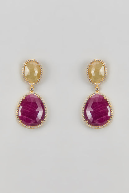 Gold Finish CZ Diamond & Multi-Colored Stone Beaded Dangler Earrings In Sterling Silver