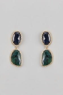 Gold Finish CZ Diamond & Multi-Colored Stone Beaded Dangler Earrings In Sterling Silver