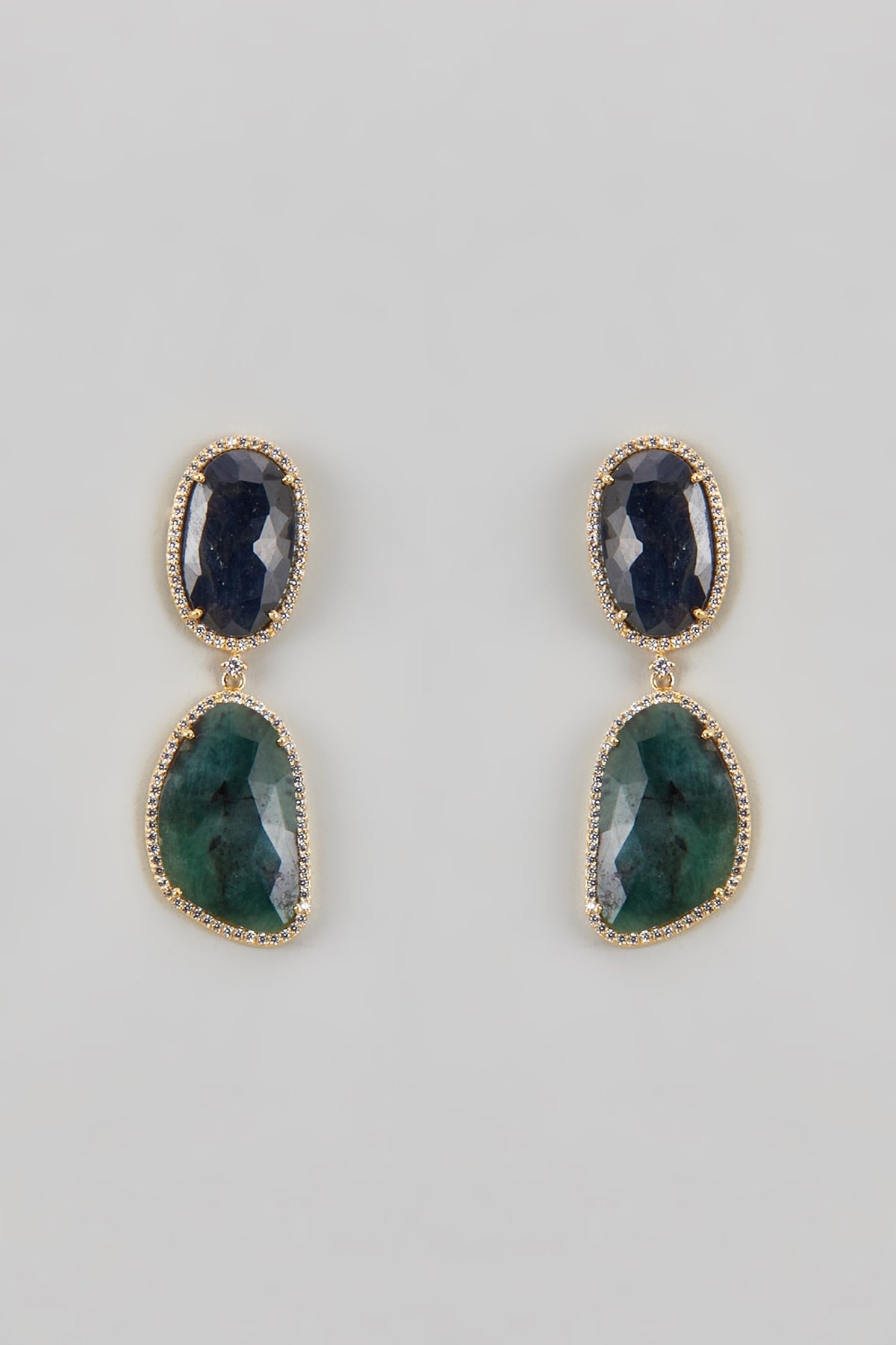 Gold Finish CZ Diamond & Multi-Colored Stone Beaded Dangler Earrings In Sterling Silver