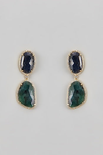 Gold Finish CZ Diamond & Multi-Colored Stone Beaded Dangler Earrings In Sterling Silver