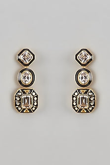 Gold Finish CZ Diamond Enameled Dangler Earrings In Sterling Silver