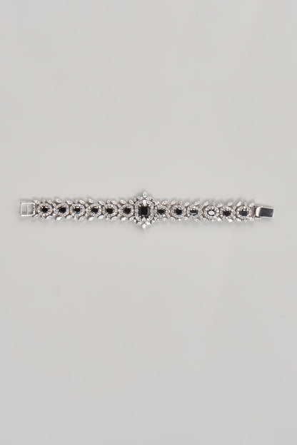 White Finish CZ Diamond & Black Onyx Bracelet In Sterling Silver