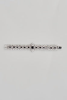 White Finish CZ Diamond & Black Onyx Bracelet In Sterling Silver