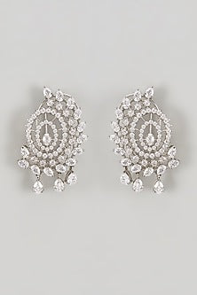 White Finish CZ Diamond Stud Earrings In Sterling Silver
