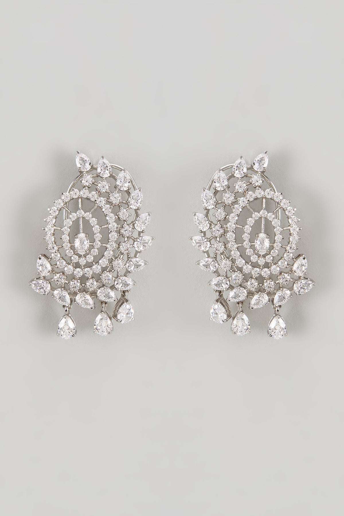 White Finish CZ Diamond Stud Earrings In Sterling Silver