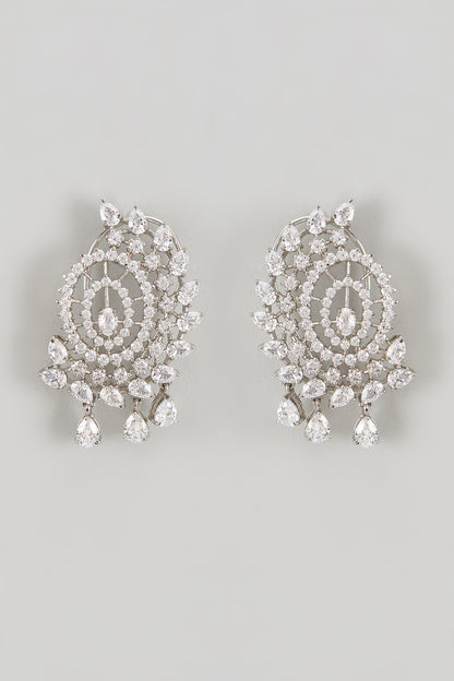 White Finish CZ Diamond Stud Earrings In Sterling Silver