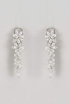 White Finish CZ Diamond Dangler Earrings In Sterling Silver