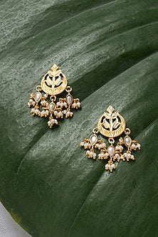Gold Finish Freshwater Pearls Stud Earrings In Sterling Silver