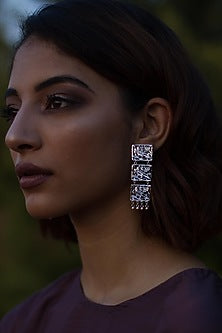 White Finish Cutwork Dangler Earrings In Sterling Silver