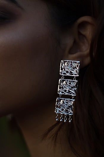 White Finish Cutwork Dangler Earrings In Sterling Silver