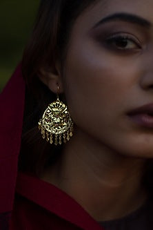 Gold Finish Magenta Stone Earrings In Sterling Silver
